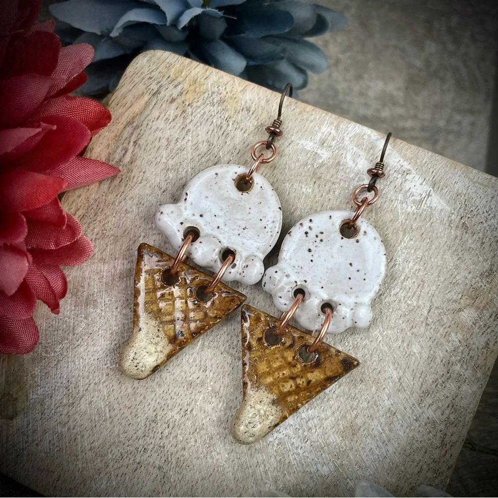 Ice cream earrings ceramic summer earrings fun earrings handmade earrings - Picture 1 of 5